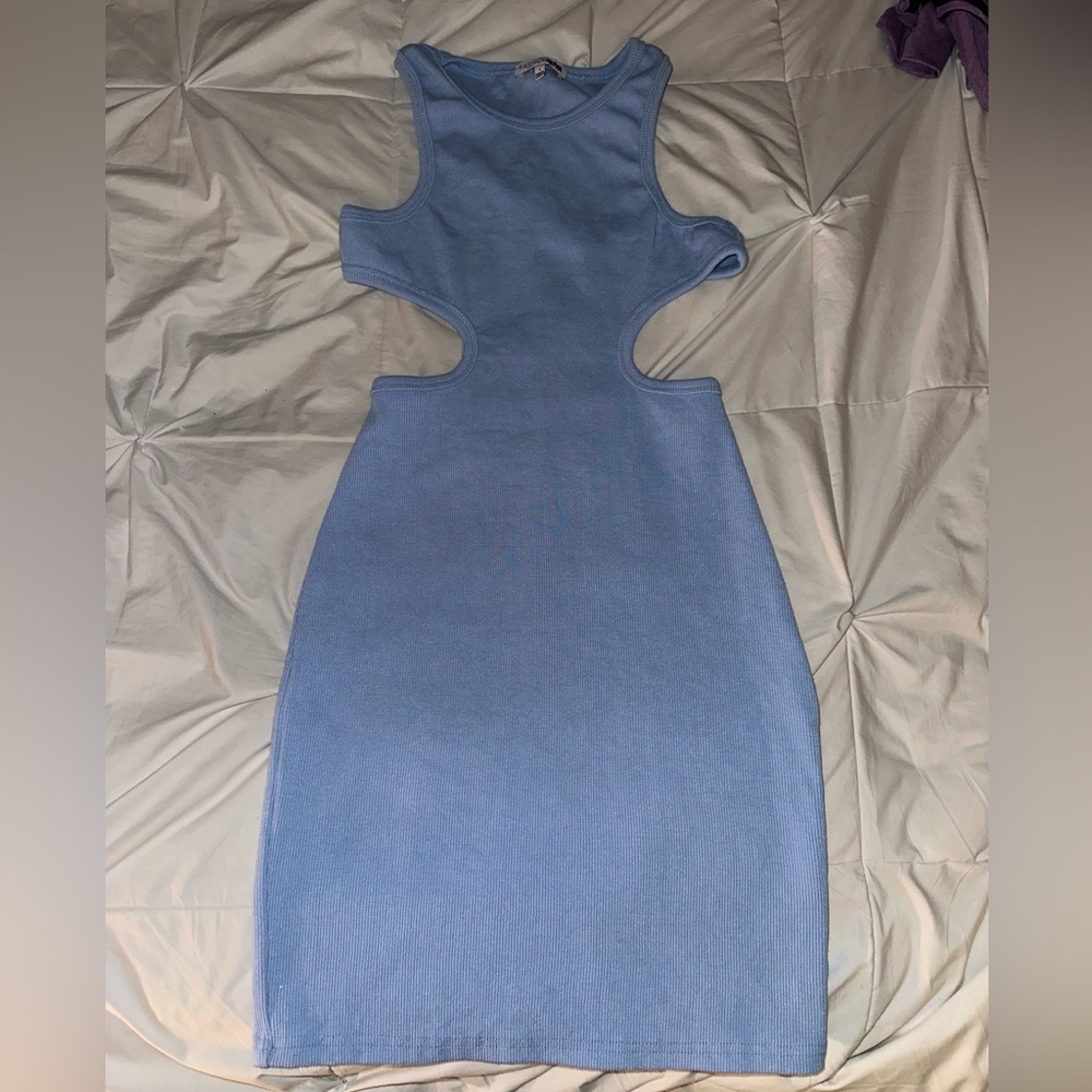 Fashion Nova | Light blue cut out sides and open back ribbed short dress